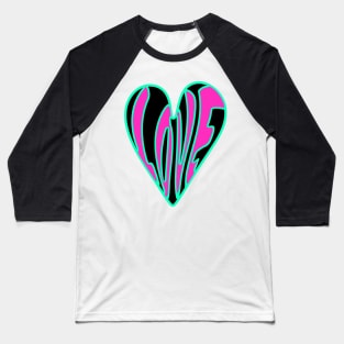 Hippie Style Love Heart, Pink, Turquoise and Black Baseball T-Shirt